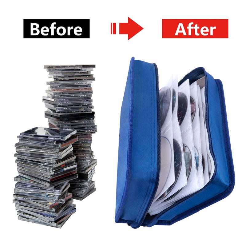 Siveit DVD Case, 128 Capacity CD/DVD Case Wallet Binder Storage Holder Booklet for Car Home Office and Travel (White binder, Blue) - Image 4